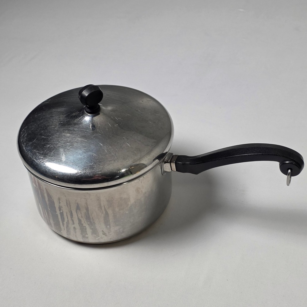 Farberware Saucepan Vintage 3qt Silver Aluminum Clad Stainless Steel w/ Lid USA